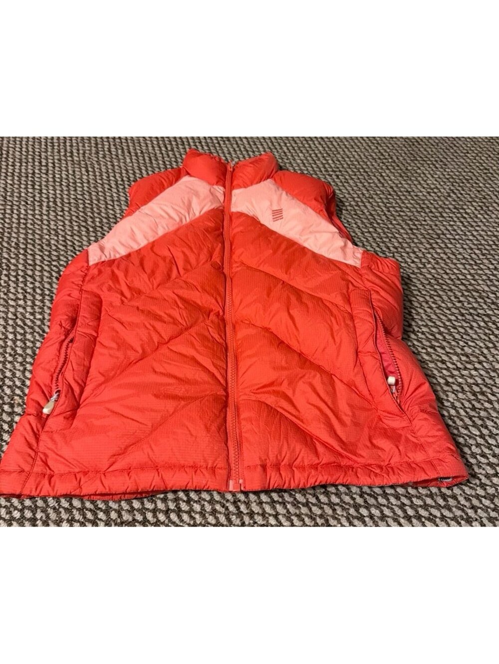 Lands End Puffer Down Vest Red Pink Quilted Zip Up Pockets Womens M